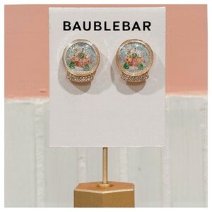 BaubleBar Gold Stud Snow-Globe Ornament Winter Gingerbread House Earrings NWT